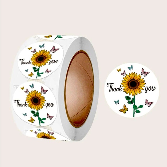500 Thank You Stickers, Sunflower & Butterflies, New - Picture 1 of 12